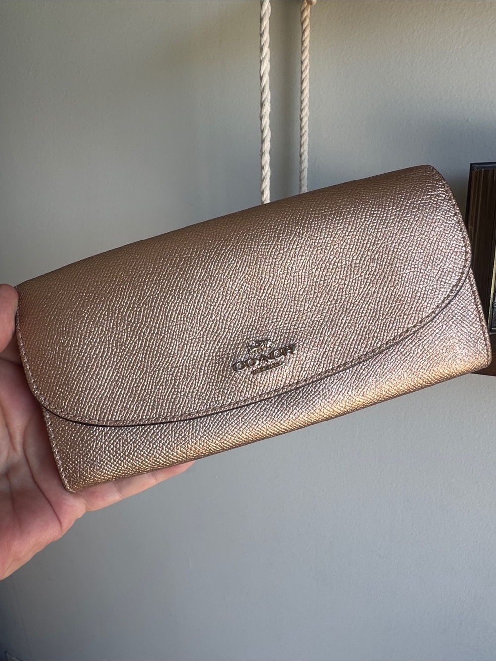 Coach Metallic Rose Gold Pebbled Leather Clutch